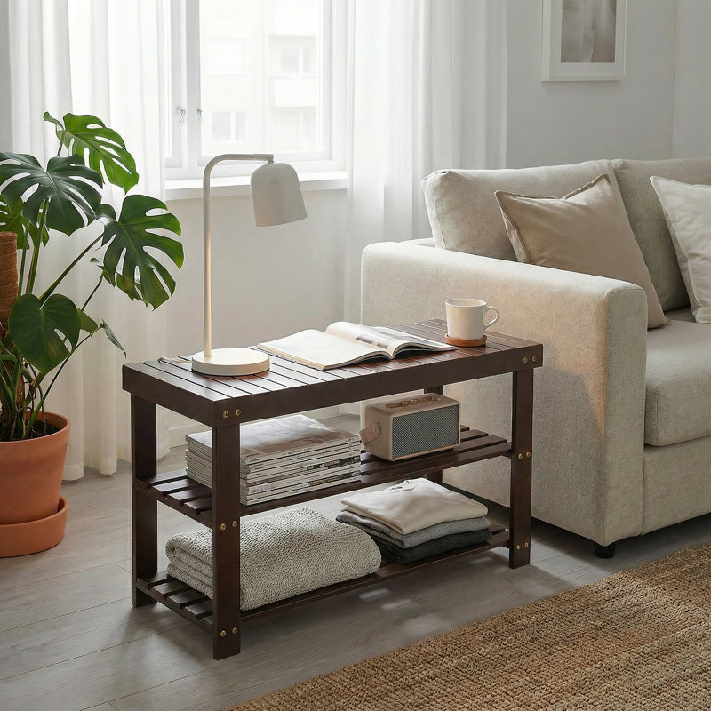 3-Tier Bamboo Shoe Storage Bench with Seating, Heavy-Duty Organizer for Entryway Hallway, Brown, Brown
