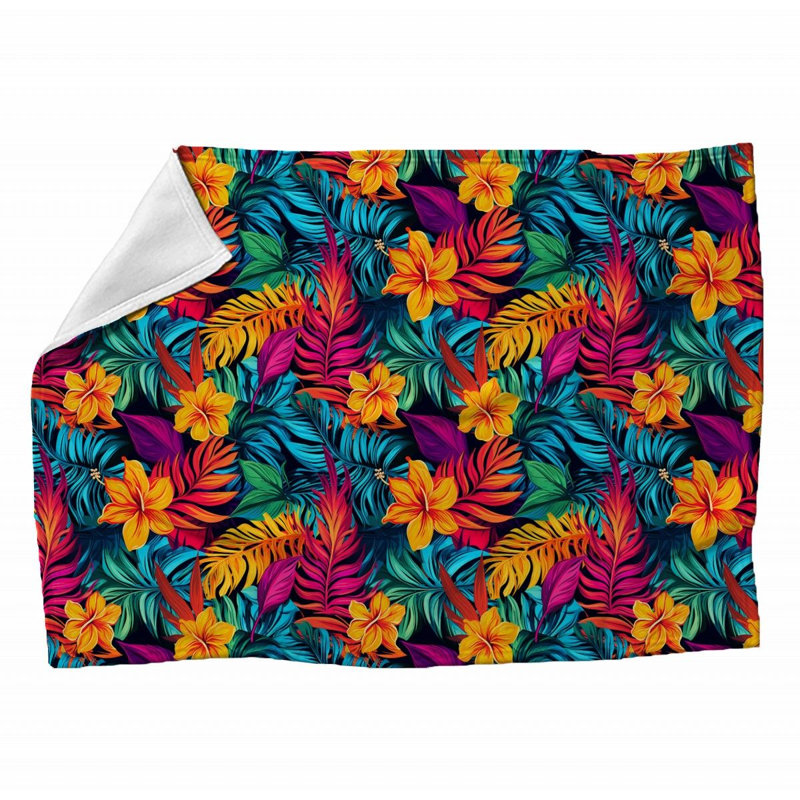Machine Printed Throw Blanket, Twin, Floral, Blue/Pink/Yellow