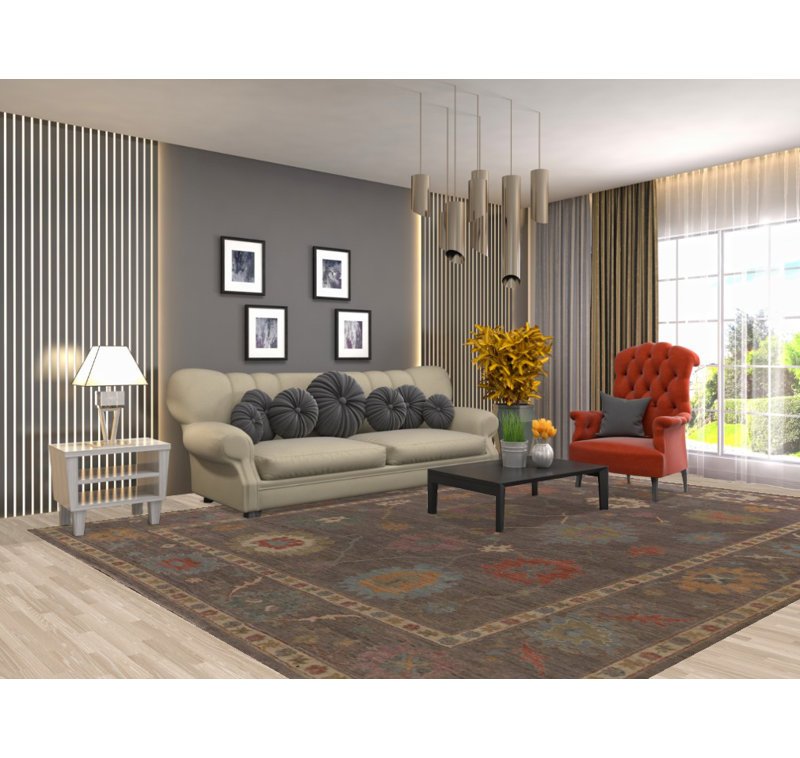 Tapis gris All-Over Oushak 9 x 12