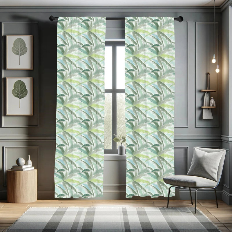 Palm Tree Floral Semi-Sheer Rod Pocket Curtain Panels, 28" x 84"
