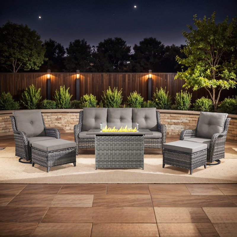 Carolina 6 - Pieces Sofa Seating Group With Fire Pit And Cushions, Gray/Gray