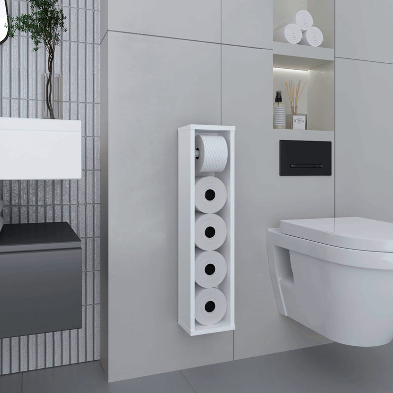 Porte-papier hygiénique de 28 po de hauteur avec étagère pour salle de bain, salon et cuisine, Blanc