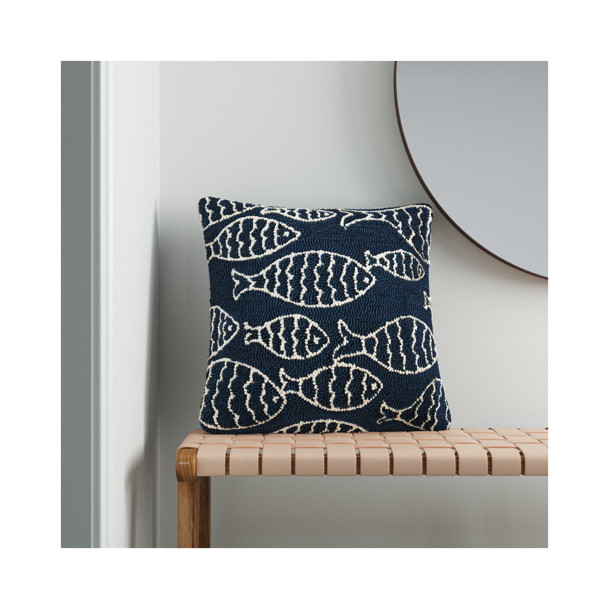 Cavett Embroidered Indoor/Outdoor Throw Pillow, Navy, Polyester/Polyfill