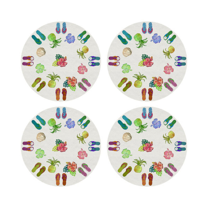 Winter In Florida Vegan Leather Round Pebble Placemat, White