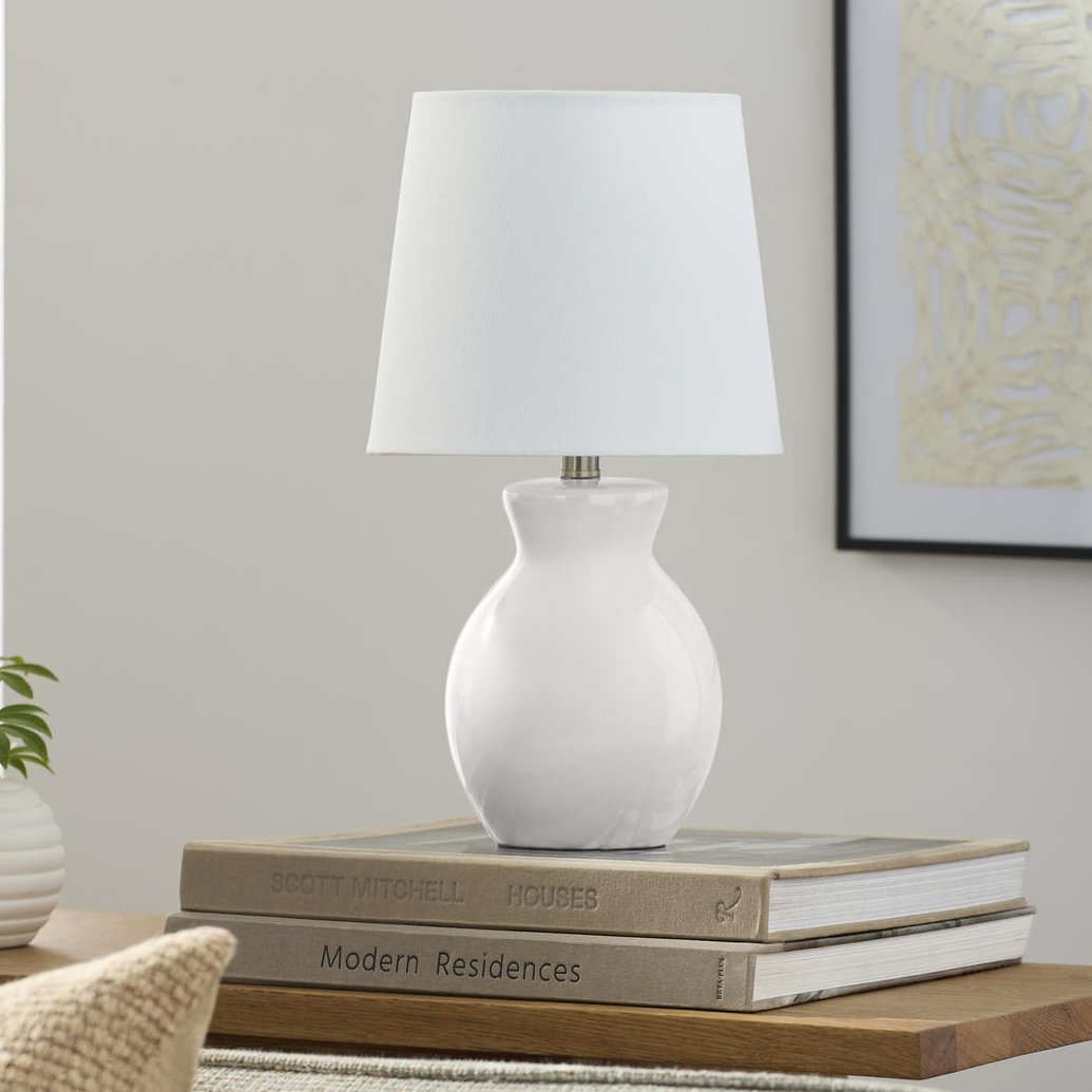 Momsen Drum Ceramic Table Lamp, White, 15'' H X 8'' W X 8'' D
