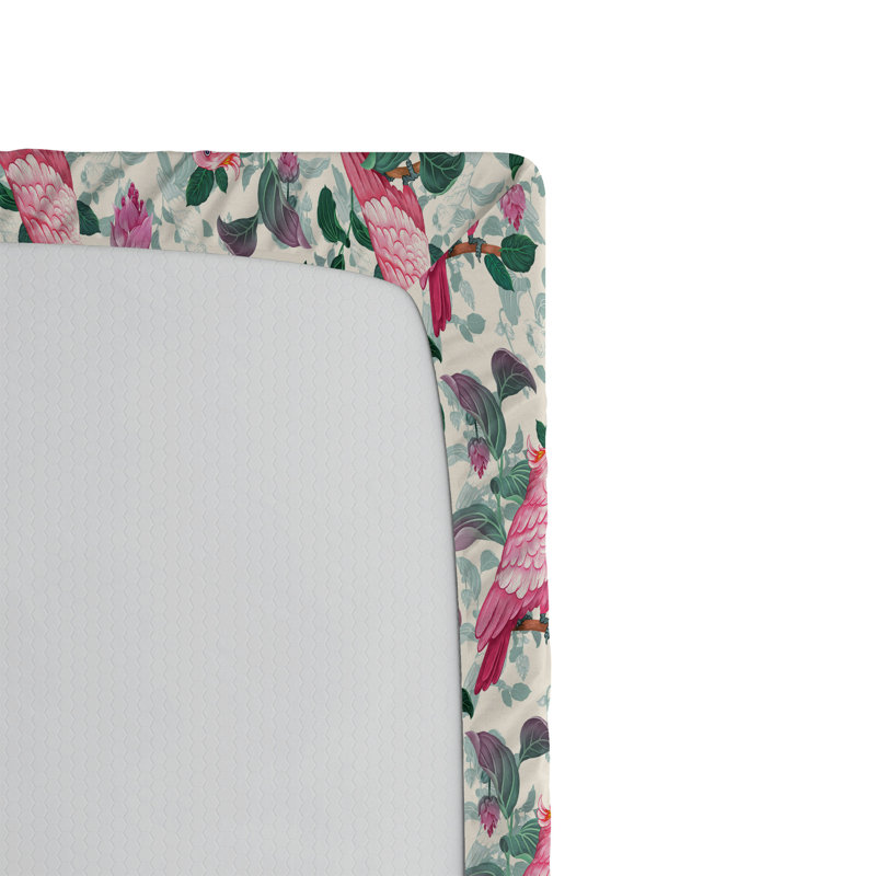 Drap-housse à motif floral Ambesonne, Rose pâle, vert laurier / floral, Drap-housse de taille très grand