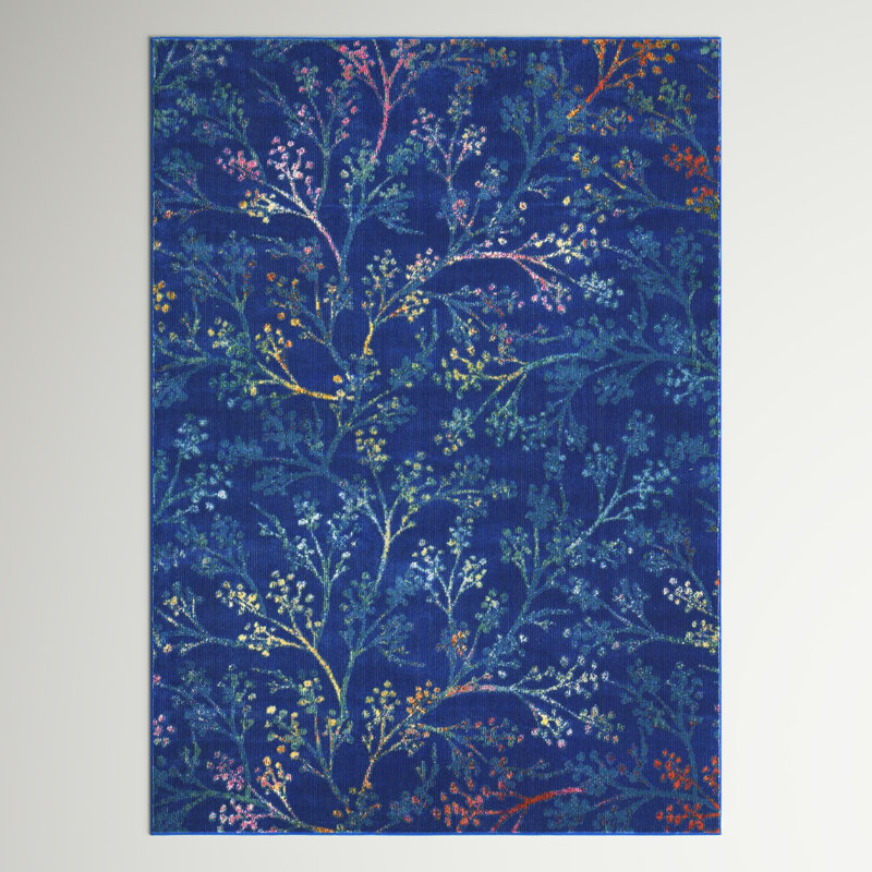 Tapis bleu marine / jaune / rouge Antony, Rectangle 4 pi x 6 pi