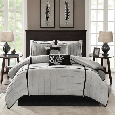 7 Piece Comforter Grey Full - Faux Suede, Soft, Romantic Suede Size, Elegant
