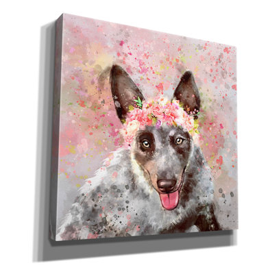 'Flower Crown Australian Cattle Dog 2' by Furbaby Affiliates Canvas Wall Art