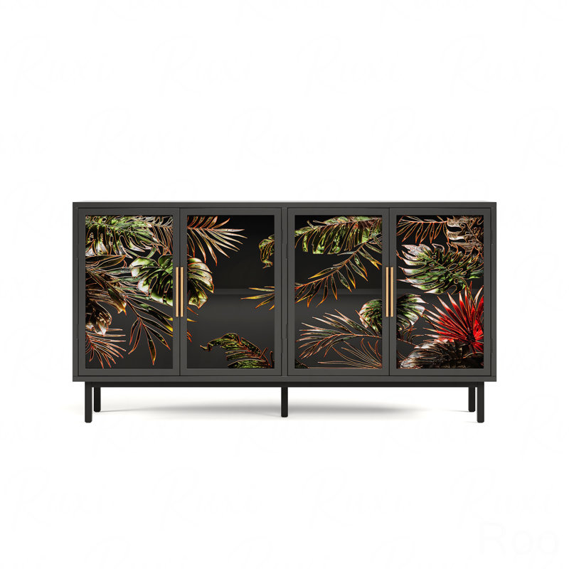 Console 60,3 po, 4 portes vitrées, armoires de rangement pour peinture d'art, armoires décoratives American Retro