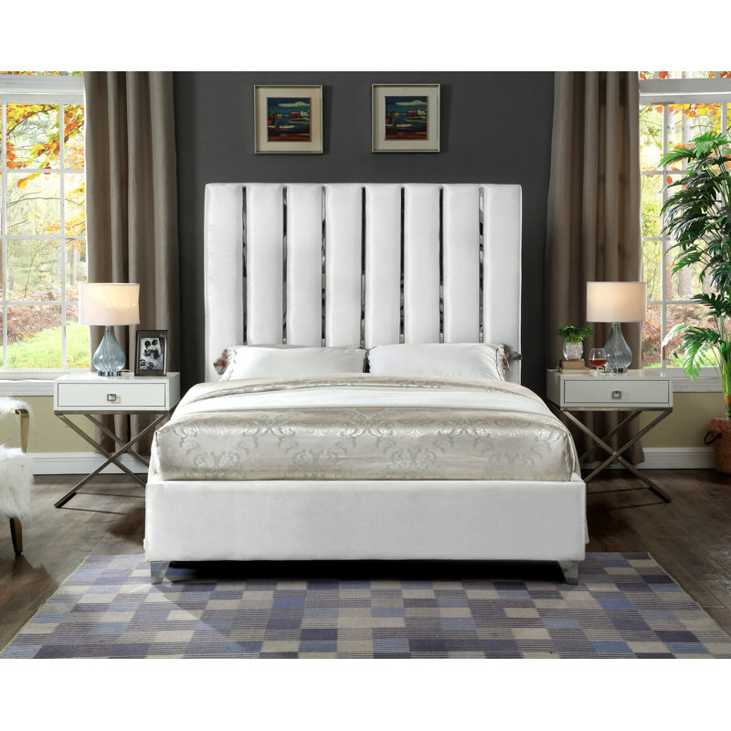 Dietrich Upholstered Platform Bed, Black Velvet, Twin