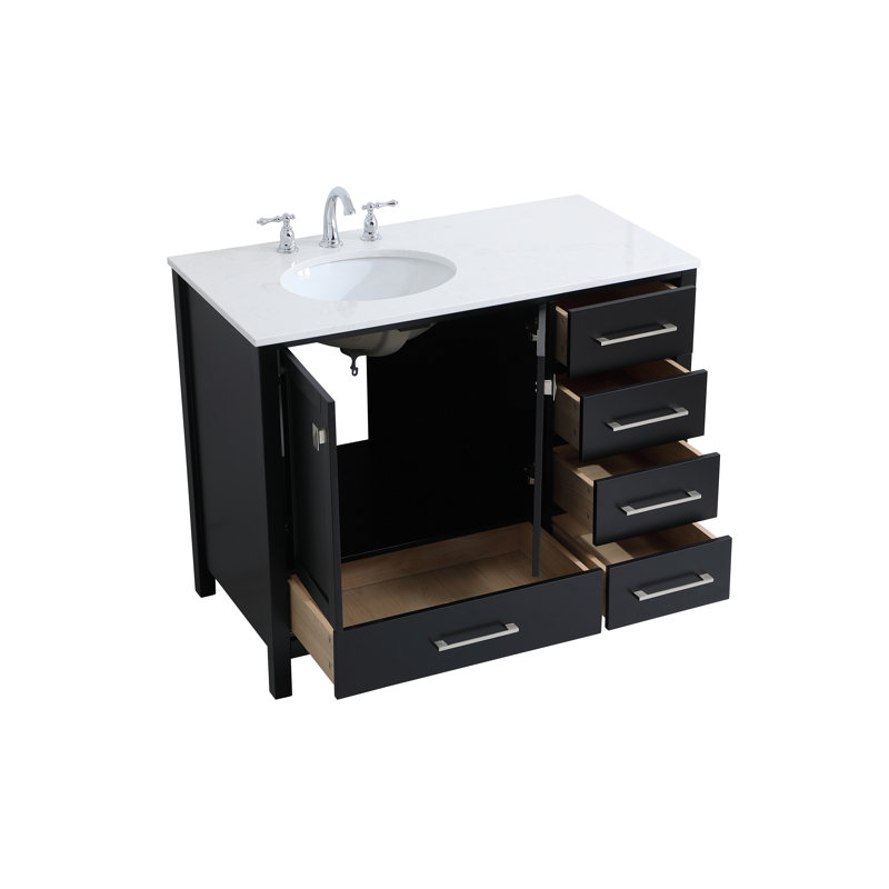 Meuble-lavabo simple 42 po avec plateau en marbre Hines, Noir