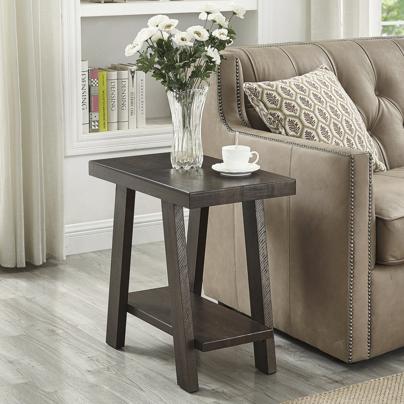 Table d'appoint à tablette contemporaine en bois espresso patiné