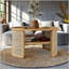 Table basse ronde à 2 niveaux en bois naturel avec rangement, base en rotin pour décor moderne et rustique, 31,3 po de diamètre