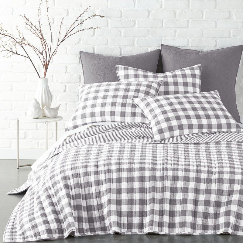 Elijah Grey Gingham Full Quilt Set