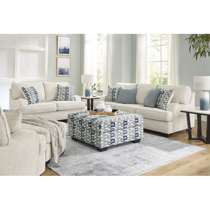 Valerano 44" Beige Chenille Rectangle Cocktail Ottoman