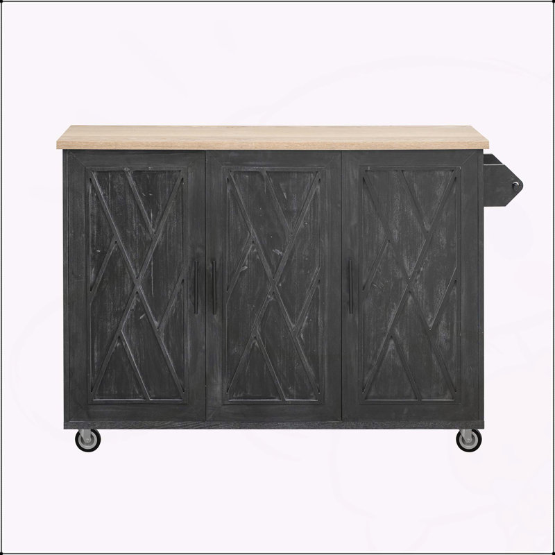Versatile Farmhouse Kitchen Island with Multiple Functionalities and Stylish Design, Black