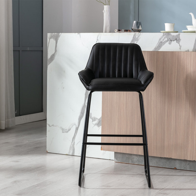 Ottilie Pu Bar Stool 2pcs , Black, 1