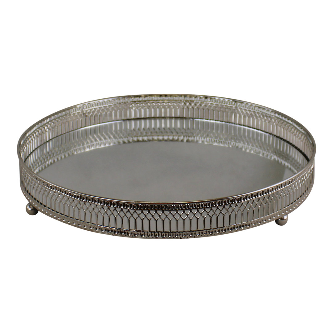 Large Mirror Glass and Iron Dish