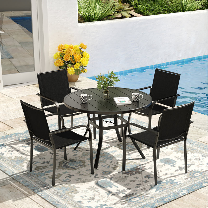 Ensemble repas pour 4 personnes avec table ronde, Noir / Noir