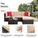 Ensemble de conversation modulaire en rotin 5 pièces avec canapé, coussins, coussins et table en verre