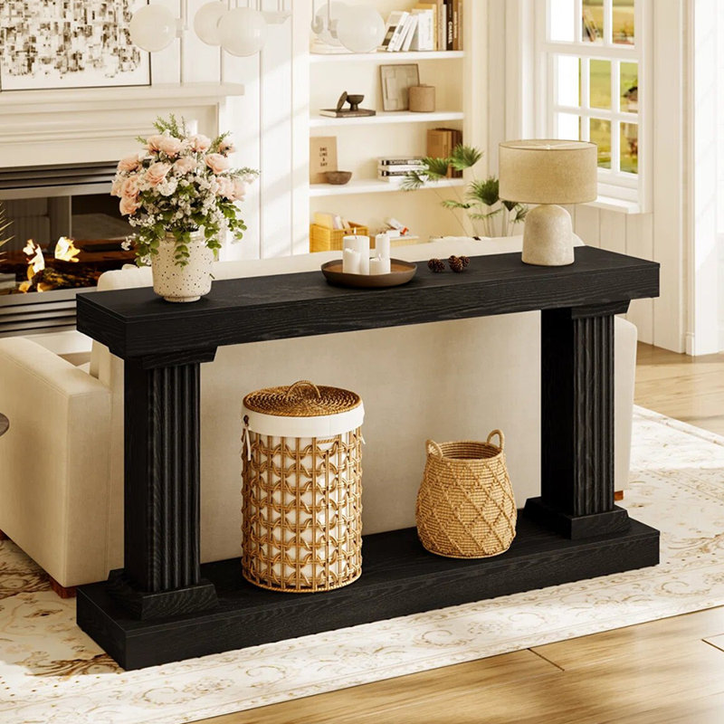 Console rétro de style français, Noir, H 35,4 po x l 78,7 po x P 11,8 po