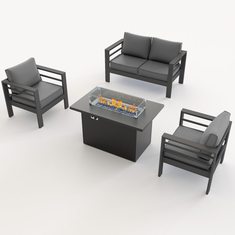 4-Person Sofa Seating Group With Fire Pit Table, Gray, Dark Gray