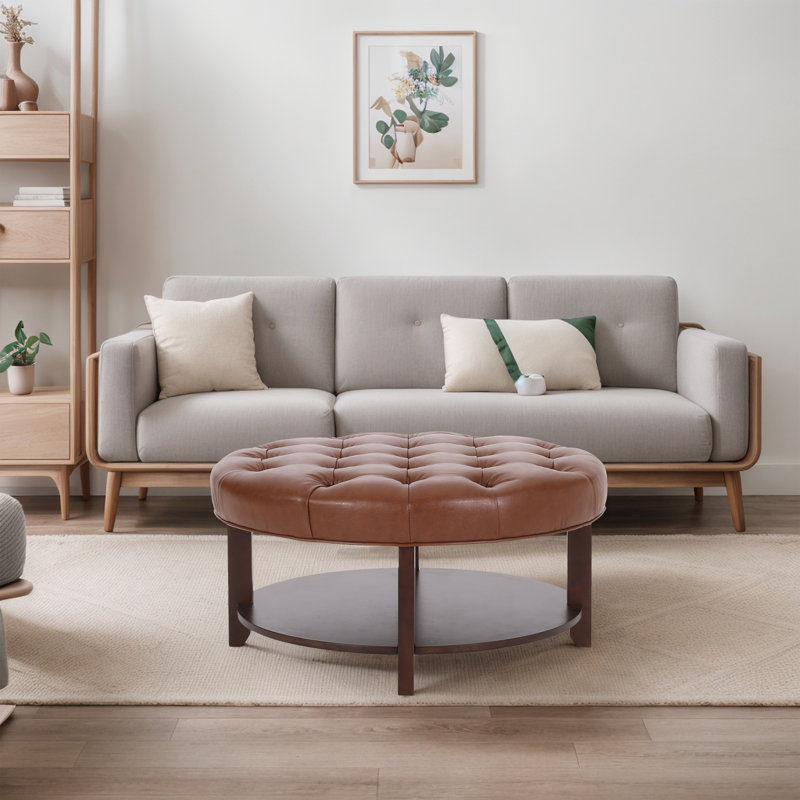 Faux Leather Ottoman, Light Brown