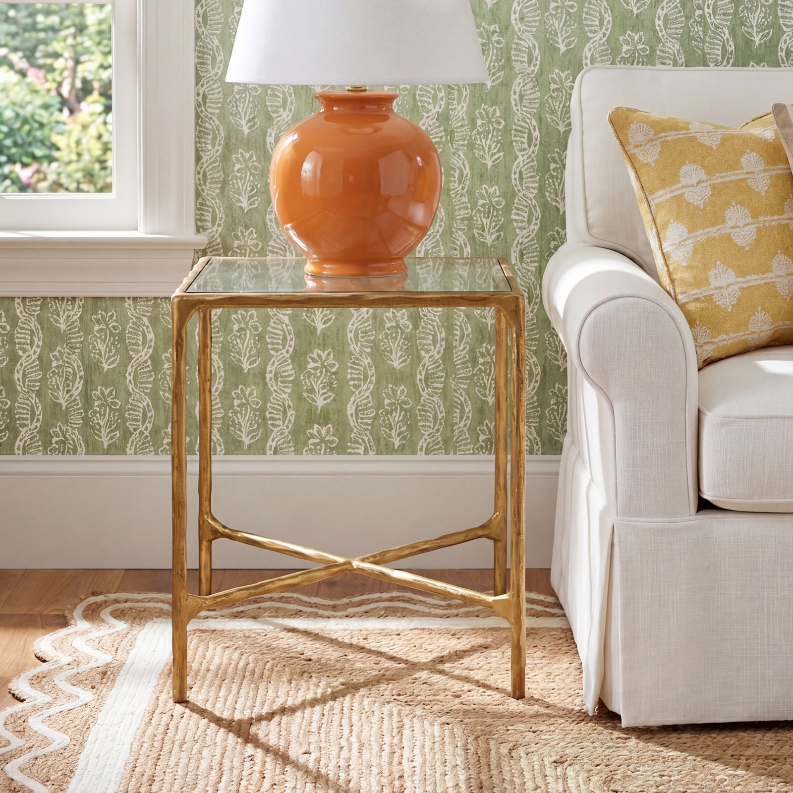 Evelynn 18" Genuine Marble End Table, Brass, Clear