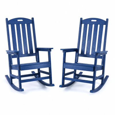 Chaise berçante pour l'extérieur Hdpe, chaise berçante de patio toutes saisons avec dossier haut, chaise berçante de patio pour porche, jardin, pelouse, bleu (ensemble de 2)