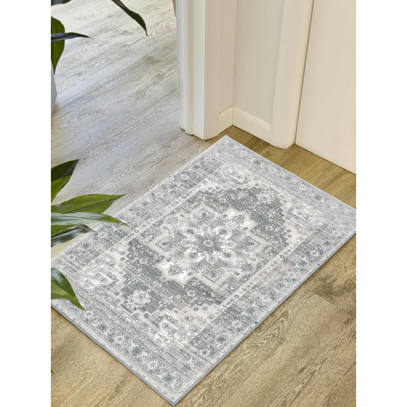 Machine Washable Area Rugs For Living Room Non-Slip Backing Foldable Boho Floral Carpet Rugs, Rectangle 2' x 3'
