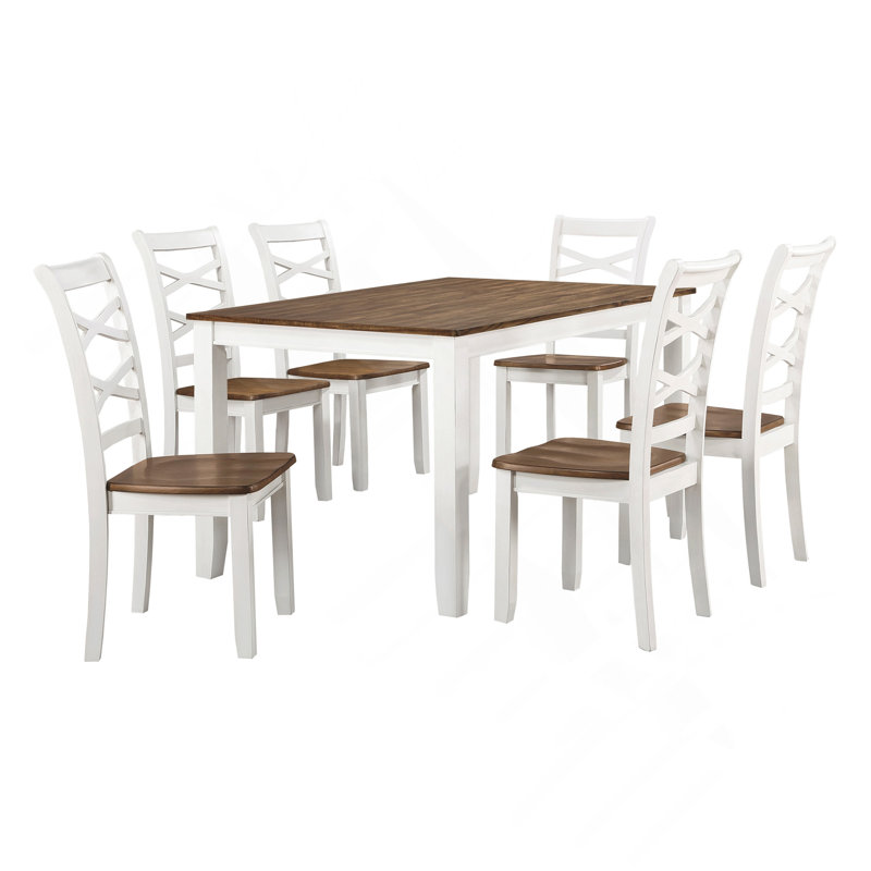 Ensemble de table de salle à manger 7 pièces cerise et blanc et 6 chaises d'appoint en X