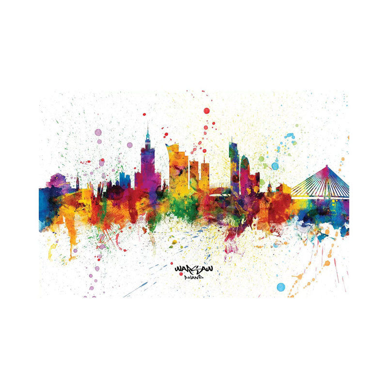 Warsaw Poland Skyline Splash by Michael Tompsett - Wrapped Canvas Print, 66.04 cm H x 45.72 cm W x 3.175 cm D