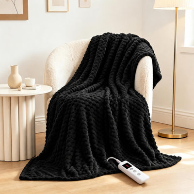 Sherpa & Flannel Heated Blanket with 3D Jacquard, Fast‑Warming Electric Bed Blanket, Sensitive Controllers, 10 Heat Levels & 10‑Hour Auto‑Shut‑Off