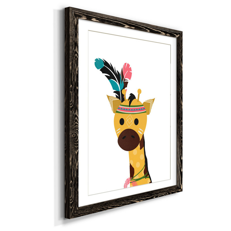 Boho Giraffe - impression d'art graphique, H 31,5 po x l 23,5 po x P 1,5 po, Papier encadré noir, Blanc