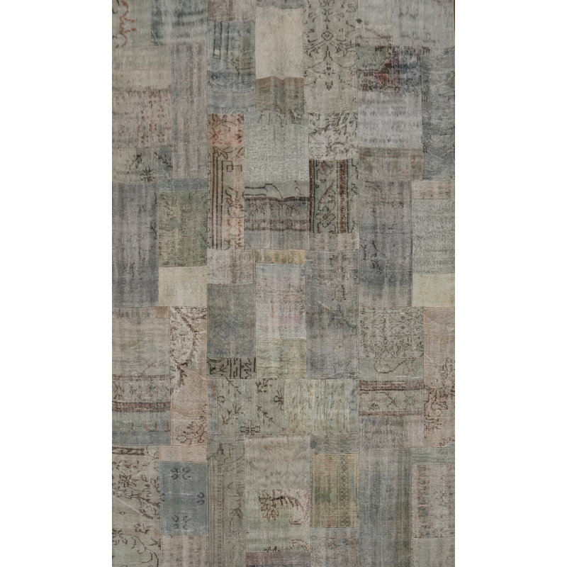 Distressed Wool Geometric Patchwork Area Rug 7x10