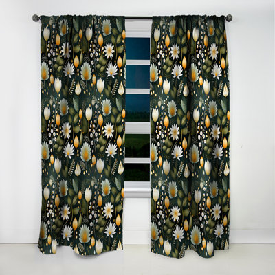 Motif botanique vert forêt II - Rideau floral - Velours obscurcissant - 1 panneau