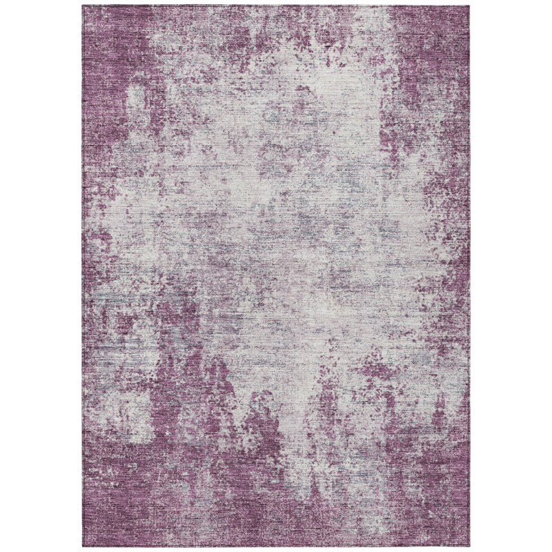 Tapis extérieur lavable abstrait 8 pi x 10 pi prune et ivoire