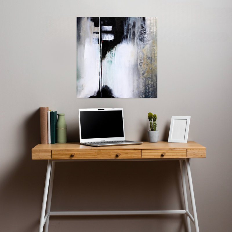 Art contemporain abstrait noir et blanc, H 18 po x l 18 po