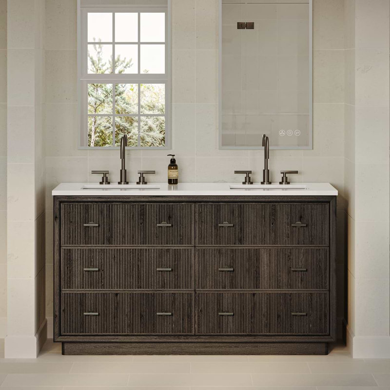 TileBar Studio Vanities Rhett Vanity with Top, Espresso Oak, 60" W, White Quartz