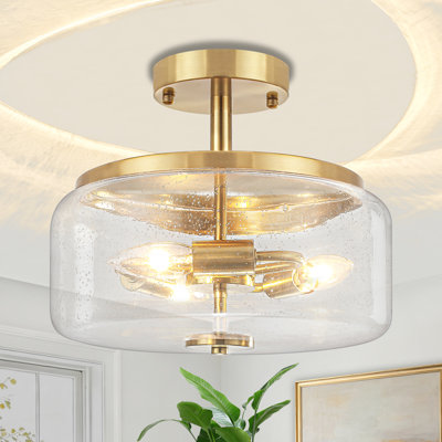 3-Light Semi Flush Mount Ceiling Light with Seeded Glass Shade, Modern Farmhouse Ceiling Light for Indoor Living Space