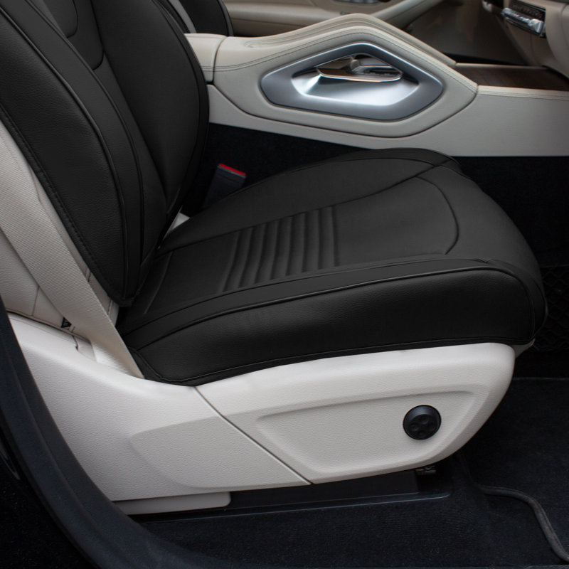 Hybrid70 Deluxe Faux Leather Car Seat Covers with Modern Pattern Front Set, Black