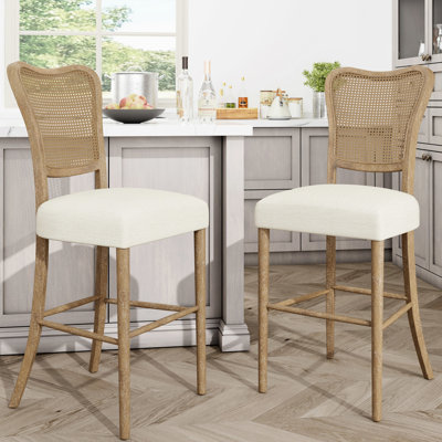 De 2 avec un design rétro, un revêtement brun foncé, un cadre en bois d'hévéa robuste et une canne, convient au bar de la maison, au salon et au comptoir de la cuisine en brun, rembourré de tissu fin en tissu