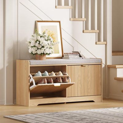 39.4" Fluted Shoe Bench With Storage