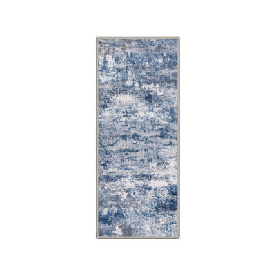 Comeau Aura Modern Abstract Machine Washable Blue / White Indoor Area Rug with Non-Slip Backing