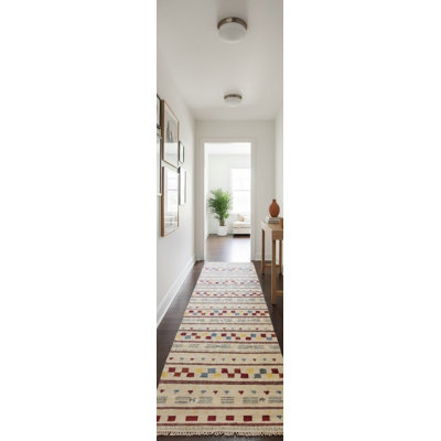 Tapis de couloir oriental crème 3 x 8 Indo Gabbeh