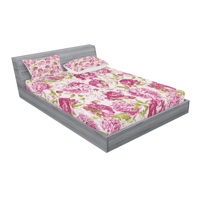 Microfiber Floral Sheet Set, Queen Sheet Set with Fitted Sheet, Pink Floral
