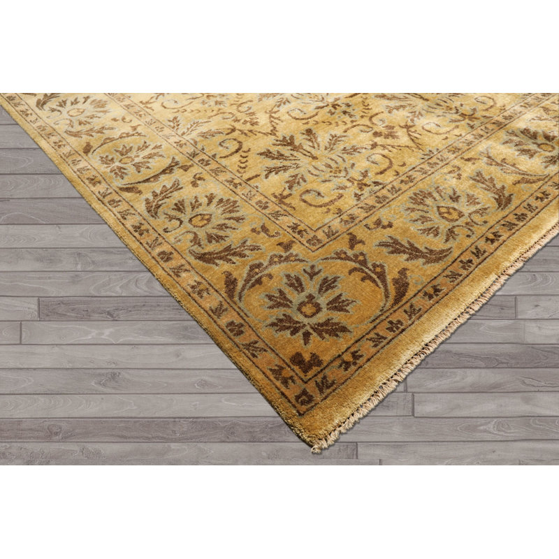 Tapis transitionnel brun en laine noué à la main 7 pi 11 po x 9 pi 9 po Oushak
