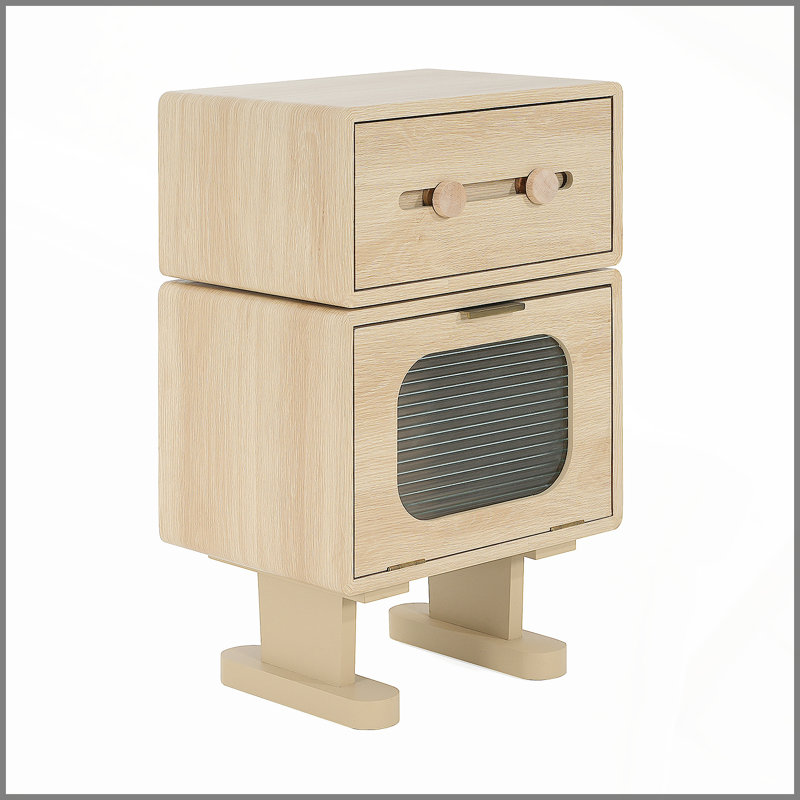 Table d'appoint rotative avec rangement en bois aggloméré, couleur naturelle, idéale pour une décoration moderne et ludique