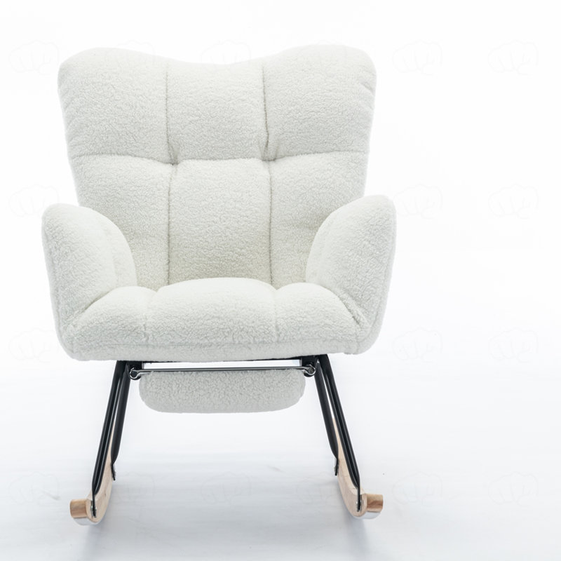 Chaise berçante en tissu avec repose-pieds Teddy, Ivoire ivoire